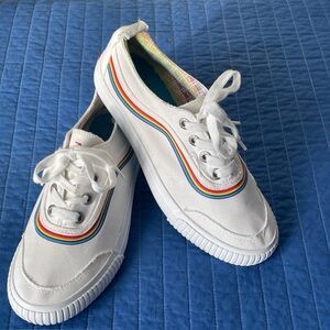 Blowfish Malibu women's white cotton sneakers with rainbow trim New